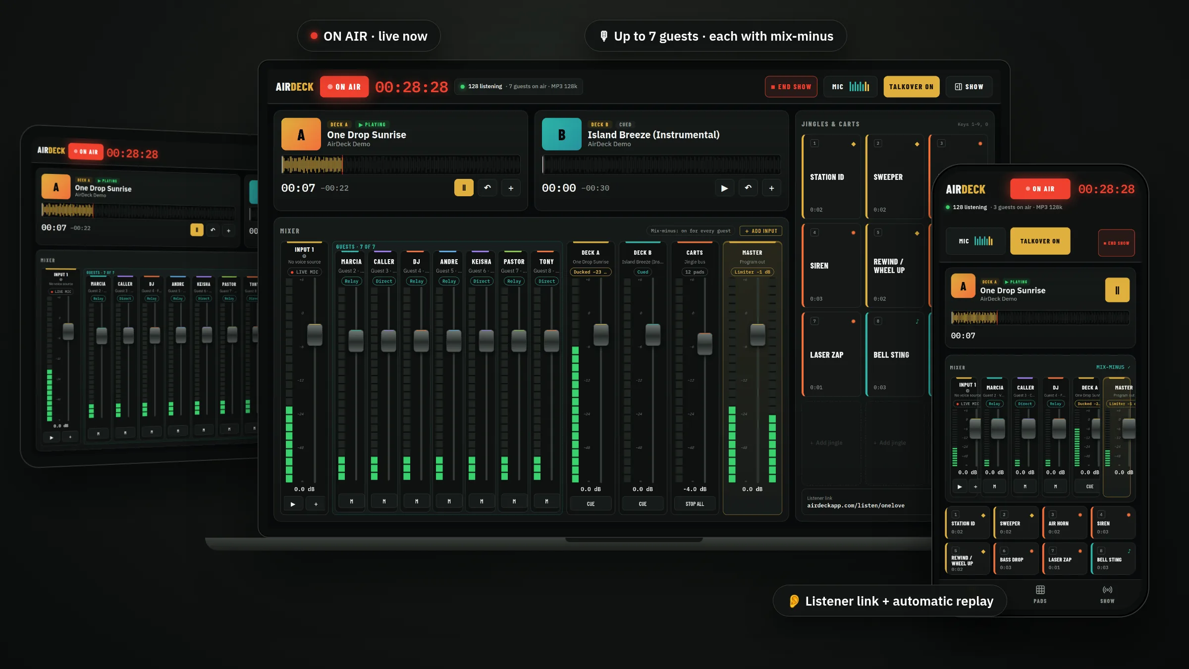 AirDeck live studio on tablet, laptop and phone
